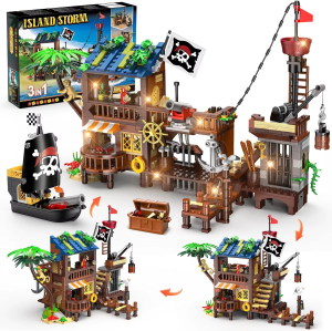 Klocki Zestaw Piracka Wyspa 3w1 Port Piratów 781 Elementów ze Światłem LED